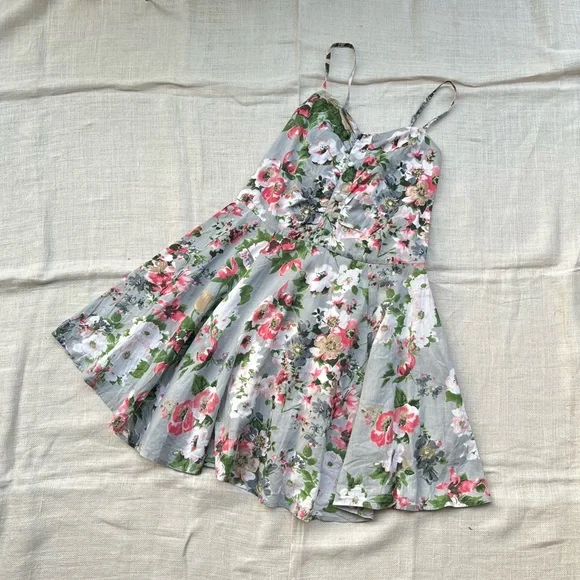 Grey Floral Skater Dress - Picture 3 of 9